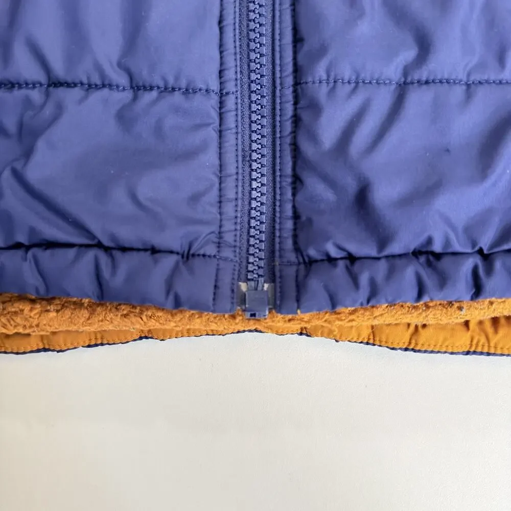 The North Face Youth Large L Navy Blue Reversible Sherpa Fleece Puffer Jacket